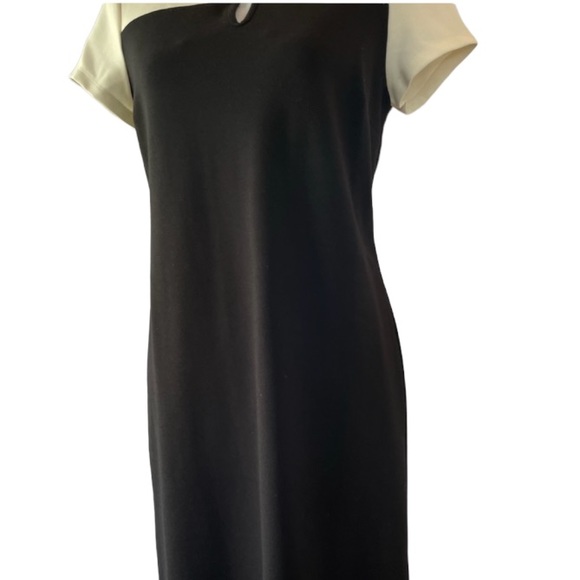 Talbots two tone block color black and white keyhole twist front shift dress - Picture 4 of 8